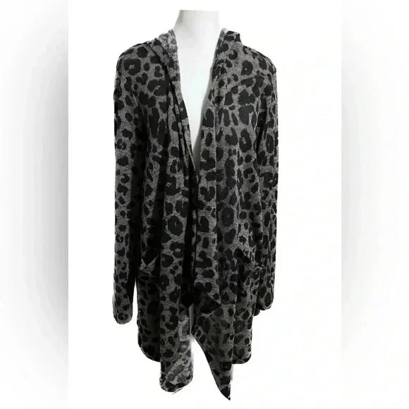 Jodifl leopard print open front cardigan with hood and pockets size medium - Picture 1 of 5